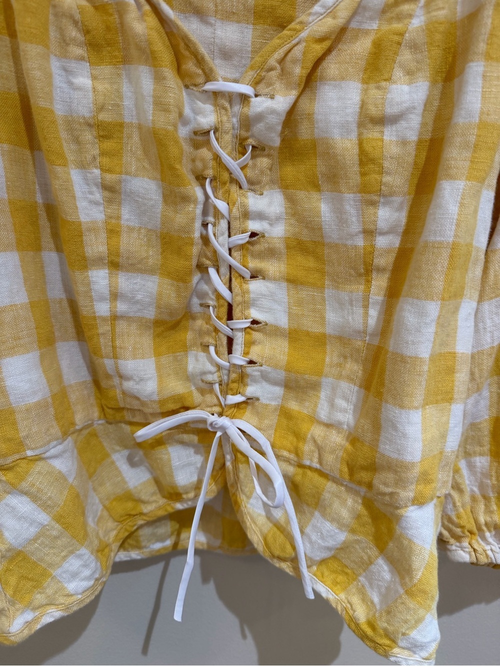 Reformation Barrett Top yellow gingham sweetheart‎ neck 100%Linen Size 12 - Picture 3 of 13